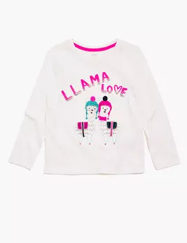 Топ из чистого хлопка с ламами и слоганом "Llama love"