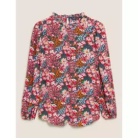 Топ из вискозы с длинным рукавом и оборкой, Marks&amp;Spencer