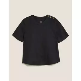 Топ с короткими рукавами и пуговицами из чистого льна, Marks&amp;Spencer