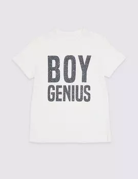 Топ с надписью "BOY GENIYS" и коротким рукавом для мальчика 3-16 лет