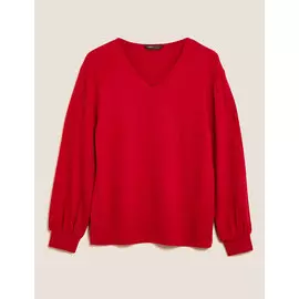Трикотажный топ с длинными рукавами и V-образным вырезом, Marks&amp;Spencer