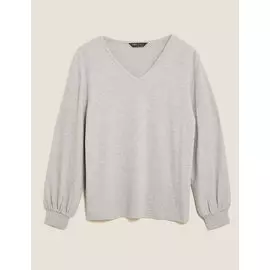 Трикотажный топ с длинными рукавами и V-образным вырезом, Marks&amp;Spencer