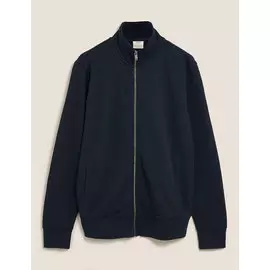 Толстовка из чистого хлопка на молнии с воротником-стойкой, Marks&amp;Spencer