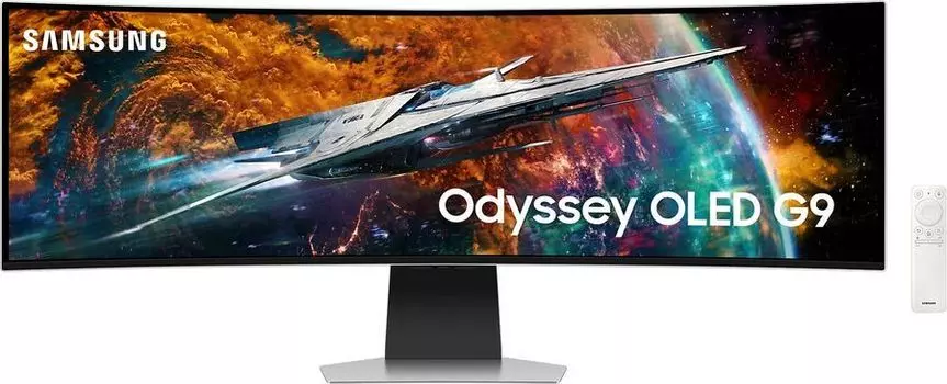 Монитор 49" Samsung Odyssey G9 S49CG954SI OLED, изогнутый, 5120x1440 (32:9), 250кд/м2, 240 Гц, 0.03 мс, 178°/178°, HDMI, DisplayPort, USB-Hub, серебристый (LS49CG954SIXCI)
