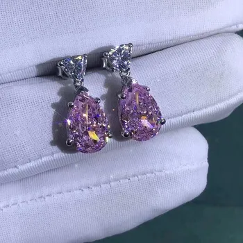 Серьги-капли из стерлингового серебра 925 пробы с синтетическим муассанитом цвета груша 8 карат Vvs белого/розового/желтого цвета с сапфиром D