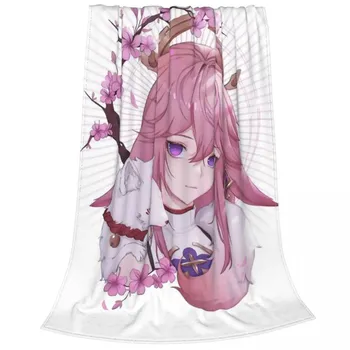 Genshin Impact Kawaii Girl фланелевые одеяла Yae Miko аниме винтажное одеяло для дивана постельное белье гостиная 150*125 см покрывала 75x100cm 30x40in