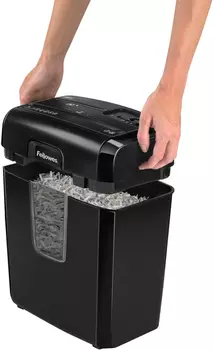 Шредер Fellowes PowerShred 8CD черный (секр.P-4)/фрагменты/8лист./14лтр./скрепки/скобы/пл.карты/CD