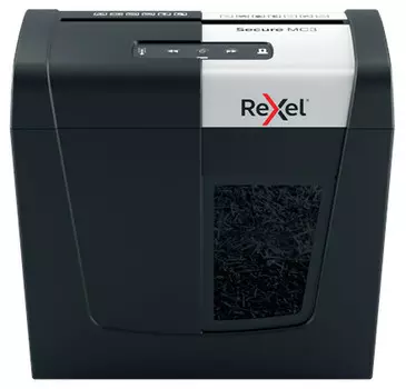 Шредер Rexel SECURE MC3 EU черный (секр.P-5)/фрагменты/3лист./10лтр./скрепки/скобы