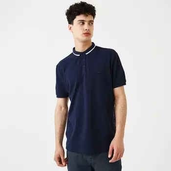 Мужское хлопковое поло Lacoste с контрастным воротником