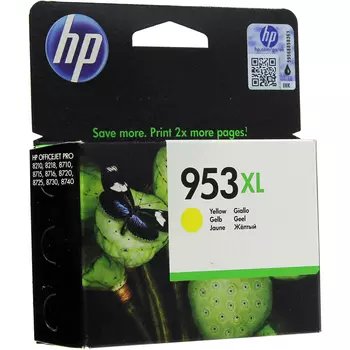 Картридж струйный HP 953XL (F6U18AE), желтый, оригинальный, ресурс 1450 страниц для HP OJP 8710/8715/8720/8730/8210/8725