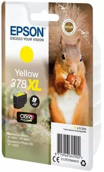 Картридж струйный Epson 378XL (C13T37944010/C13T37944020), желтый, оригинальный, ресурс 830 страниц для Epson Expression Photo HD XP-15000