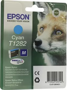 Картридж струйный Epson T1282 (C13T12824010/C13T12824011/C13T12824012), голубой, оригинальный, ресурс 165 страниц для Epson Stylus S22/SX125/SX130/SX230/SX235W/SX420W/SX425W/SX430W/SX435W/SX440W/SX445W/Office BX305F