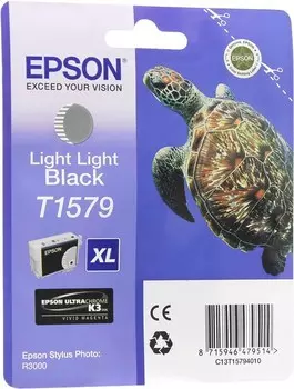 Картридж струйный Epson T1579 (C13T15794010), светло-серый, оригинальный, ресурс 2300 страниц, для Epson Stylus Photo R3000
