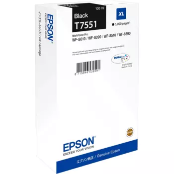 Картридж струйный Epson T7551 (C13T755140), черный, оригинальный, ресурс 5000 страниц для Epson WorkForce Pro WF-8090DW