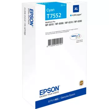 Картридж струйный Epson T7552 (C13T755240), голубой, оригинальный, ресурс 4000 страниц для Epson WorkForce Pro WF-8090DW