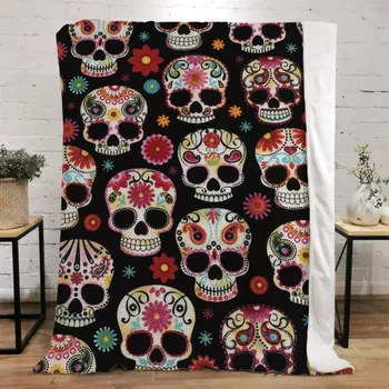Мексиканский Цветочный Череп Индивидуальное Одеяло Королевского Размера Мохнатые Одеяла Для Постели Домашний Интерьер Вязаный Клетчатый Роскошный Постельное Белье Пляжное Полотенце 75x100cm