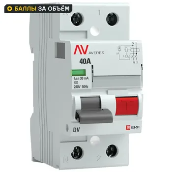 УЗО EKF Averes DV 2P 40 A 30 мА 10 кА AC rccb-2-40-30-ac-av