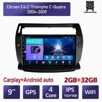 9-дюймовый автомобильный стерео радио Carplay для Citroen C4 C-Triomphe C-Quatre 2004-2009 Android автомобильный мультимедийный видеоплеер GPS-навигация WIFI 2 + 32 ГБ 1+16GB,black