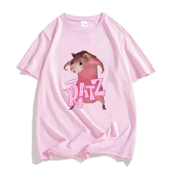Холстовая футболка Ratz Pink Mouse, 100% хлопок, мужская футболка с короткими рукавами, повседневная кавайная летняя футболка с круглым вырезом, милые мужские мягкие рубашки XS белый