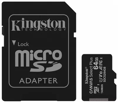 Карта памяти Microsdxc 64 GB Kingston Canvas Select Plus, Uhs-i U1, 100 мб/с (Class 10), адаптер, Sdcs2/64gb