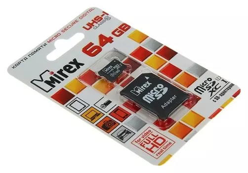 Карта памяти Mirex Microsd, 64 Гб, Sdxc, Uhs-i, класс 10, с адаптером SD