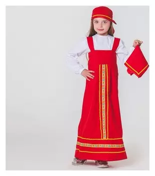 Карнавальный костюм "Матрёшка", платок, сарафан, косынка, рубашка, рост 116-122 см, 5-6 лет