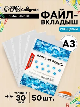 Файл-вкладыш а3, 30 мкм, calligrata, глянцевый, вертикальный, 50 штук