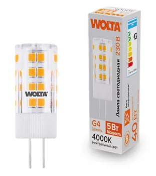 Лампа светодиодная WOLTA WSTD-JC-220V5W4KG4-C 5Вт 4000K G4