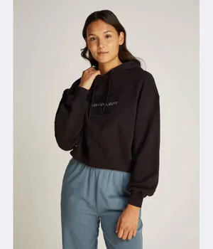 Толстовка женская Calvin Klein Jeans с вышивкой укороченная, черный