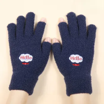New Women s Double Layer Warm Knitted Gloves Winter Coldproof Plus Fleece Thickened Cute Cartoon Touch Screen Gloves One size