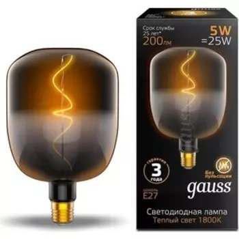 Лампа Gauss светодиодная филаментная E27 5W 1800K черная 1008802105