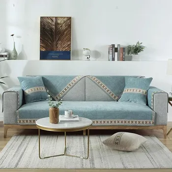 Однотонная подушка для дивана Four Seasons Universal Cotton Linen Solid Wood Sofa в китайском стиле с нескользящей вышитой кромкой 70x70cm 1pcs