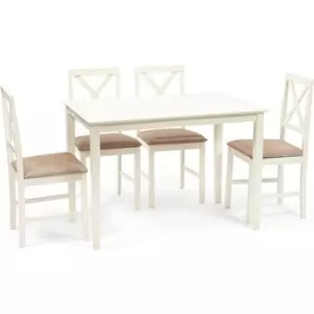 Обеденный комплект TetChair Хадсон (стол + 4 стула)/ Hudson Dining Set дерево гевея/ мдф ivory white (слоновая кость) ткань коричнево-золотая