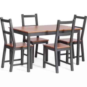 Обеденный комплект TetChair Соната (стол + 4 стула) / Sonata dining set, массив сосны, стол: 120х75х73см стул :41х50х95см, антик /графит (21793)