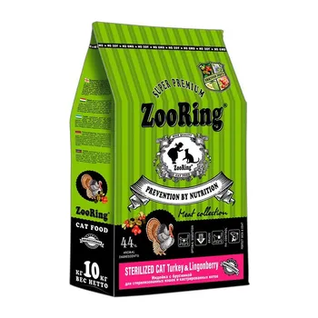 Zooring Sterilized сухой корм для кошек, с ИНДЕЙКОЙ и брусникой - 10 кг повседневный супер премиум низкозерновые для взрослых с брусникой мешок Российский корм 1 уп. х 1 шт. х 10 кг