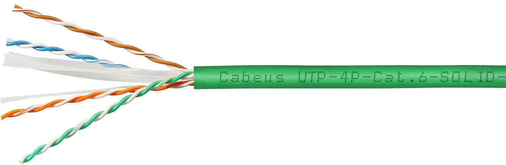 Кабель витая пара U/UTP 6 кат. 4 пары Cabeus UTP-4P-Cat.6-SOLID-LSLTx-GN (23 AWG), одножильный, нг(А)-LSLTx, зеленый (305 м), системная гарантия 25 ле