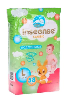 Подгузники Inseense Classic L (9-14кг), 58 шт