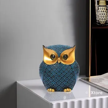 Современная стильная художественная фигурка Lucky Owl из смолы (синий), 1 кусок