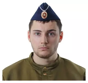 Пилотка с кокардой, обхват головы 54-57 см, цвет синий с белым кантом