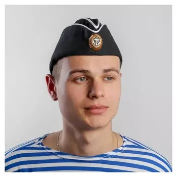 Пилотка вмф, с кокардой, черный, р.56+термонаклейка