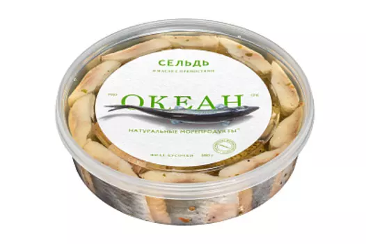 Сельдь слабосоленая филе-кусочки в масле с пряностями Океан