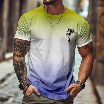 Vacation Gradient T-shirt Men Clothes Hawaii Style Casual Trend Short Sleeve T Shirts Summer Funny Men s Tees Tops Size XXS-6XL XXS