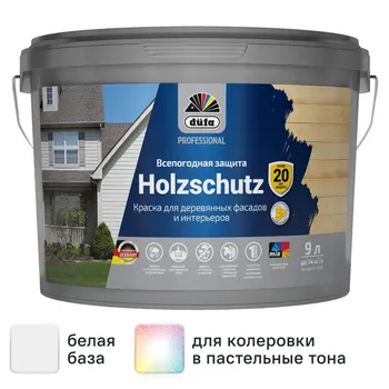 Краска фасадная Dufa Pro Holzschutz шелковисто-матовая цвет белый база 1 9 л