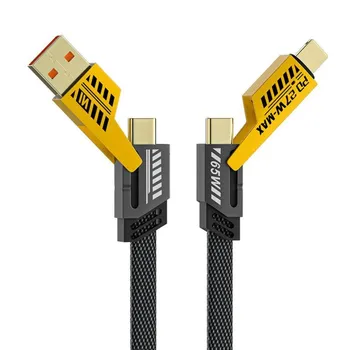 Кабель для быстрой зарядки 4 в 1 CL, CC, USB-C, USB-L, нейлоновая плетеная проволока, макс. 65 Вт, механический зарядный кабель чёрный