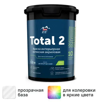 Краска для стен и потолков Parade Total 2 матовая прозрачная база С 0.9 л