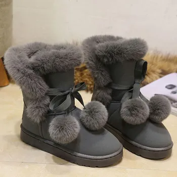Женские зимние сапоги, сапоги с меховыми помпонами, зимняя теплая обувь, обувь на подкладке из плотного меха 38 розовый