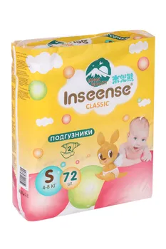 Подгузники Inseense Classic S (4-8 кг), 72 шт, желт