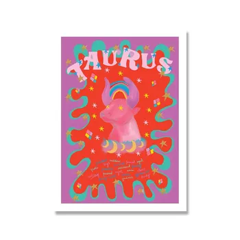 Zodiac Constellation Art Poster Print Abstract Boho Colorful Weird Canvas Painting Wall Picture Nursery Living Room Home Decor 21x30cm No Framed