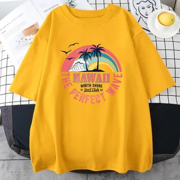 Hawaii The Perfect Wave 1992 Surf Club Унисекс Хлопковые футболки Дышащие повседневные топы с короткими рукавами в стиле хип-хоп Одежда унисекс L