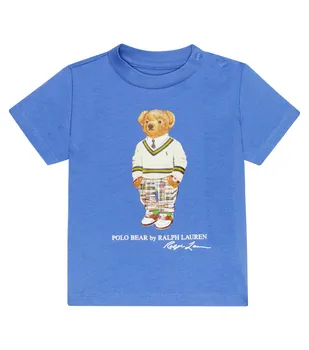 Детская футболка-поло с мишкой из хлопка Polo Ralph Lauren Kids, синий